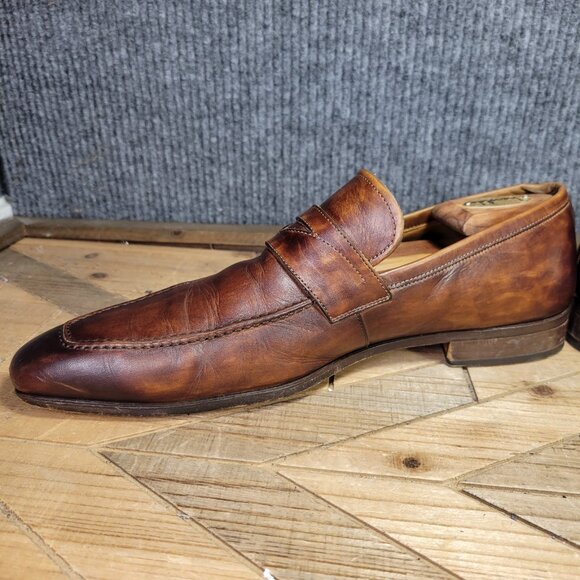 Magnanni for Neiman Marcus Mens 10M Leather Penny Loafers Cognac Brown- 21640 - Picture 7 of 15